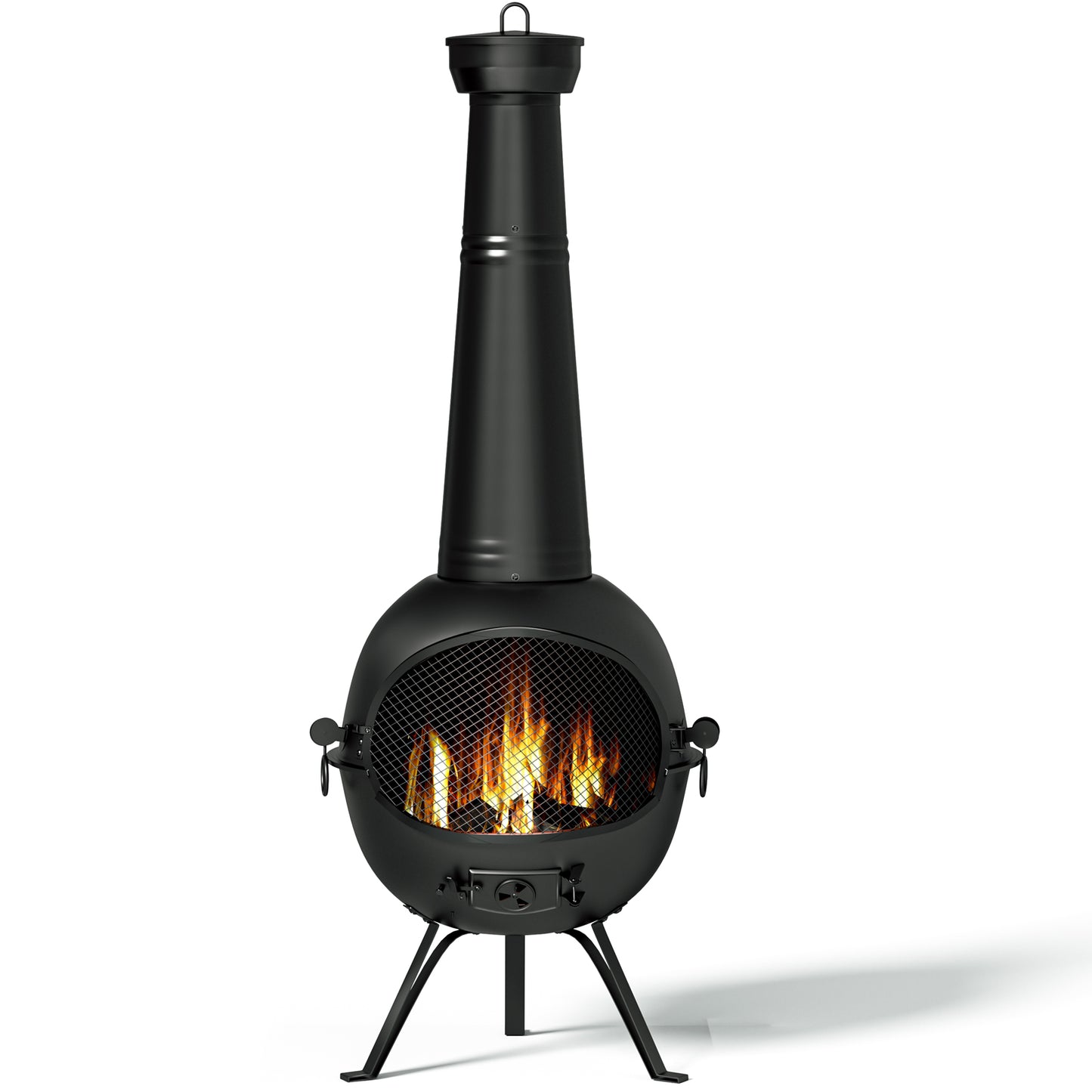 KingChii Chiminea Outdoor Fireplace, Wooden Fire Pit for Patio Backyard with Cover, Black