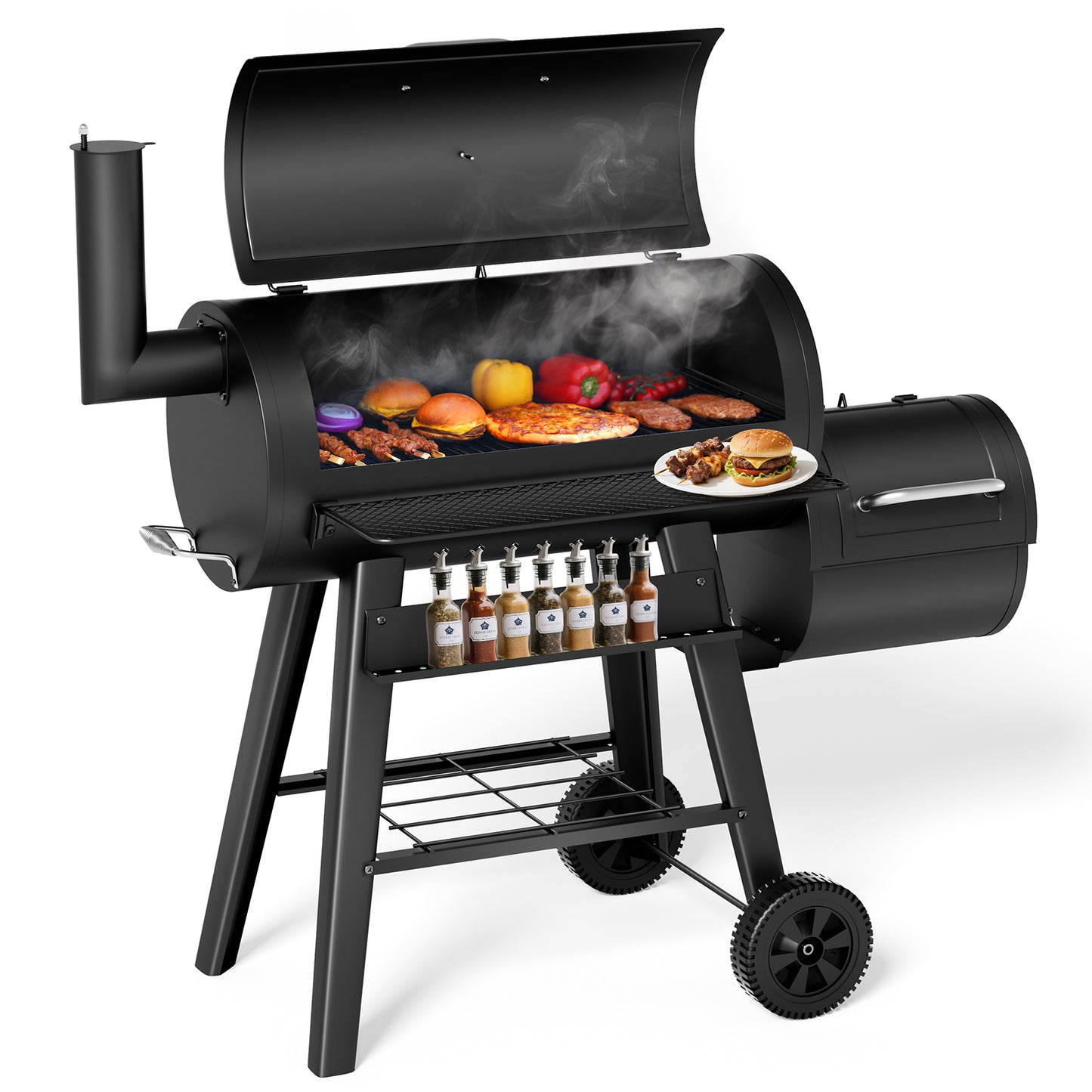 KingChii Heavy Duty Charcoal Grills with Charcoal Wood Offset Smokers for Outdoor Patio BBQ Grilling, 547 SQ.IN.