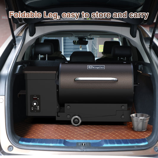 KingChii 456A sq. in Wood Pellet Smoker & Grill BBQ with Auto Temperature Controls, Folding Legs for Outdoor Patio RV, Brown