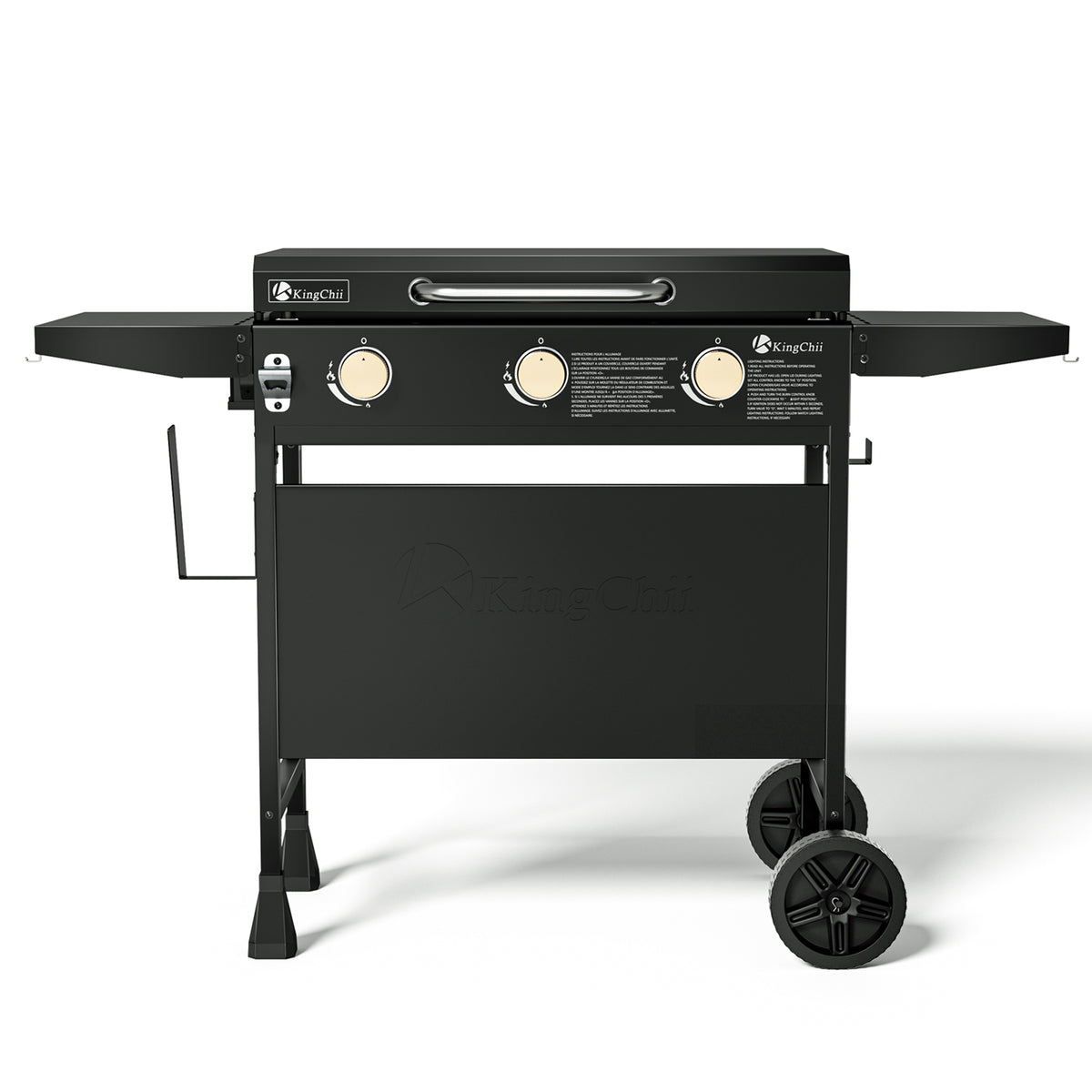 KingChii Portable 3-Burner Propane Griddle with Wheels and Side Shelves