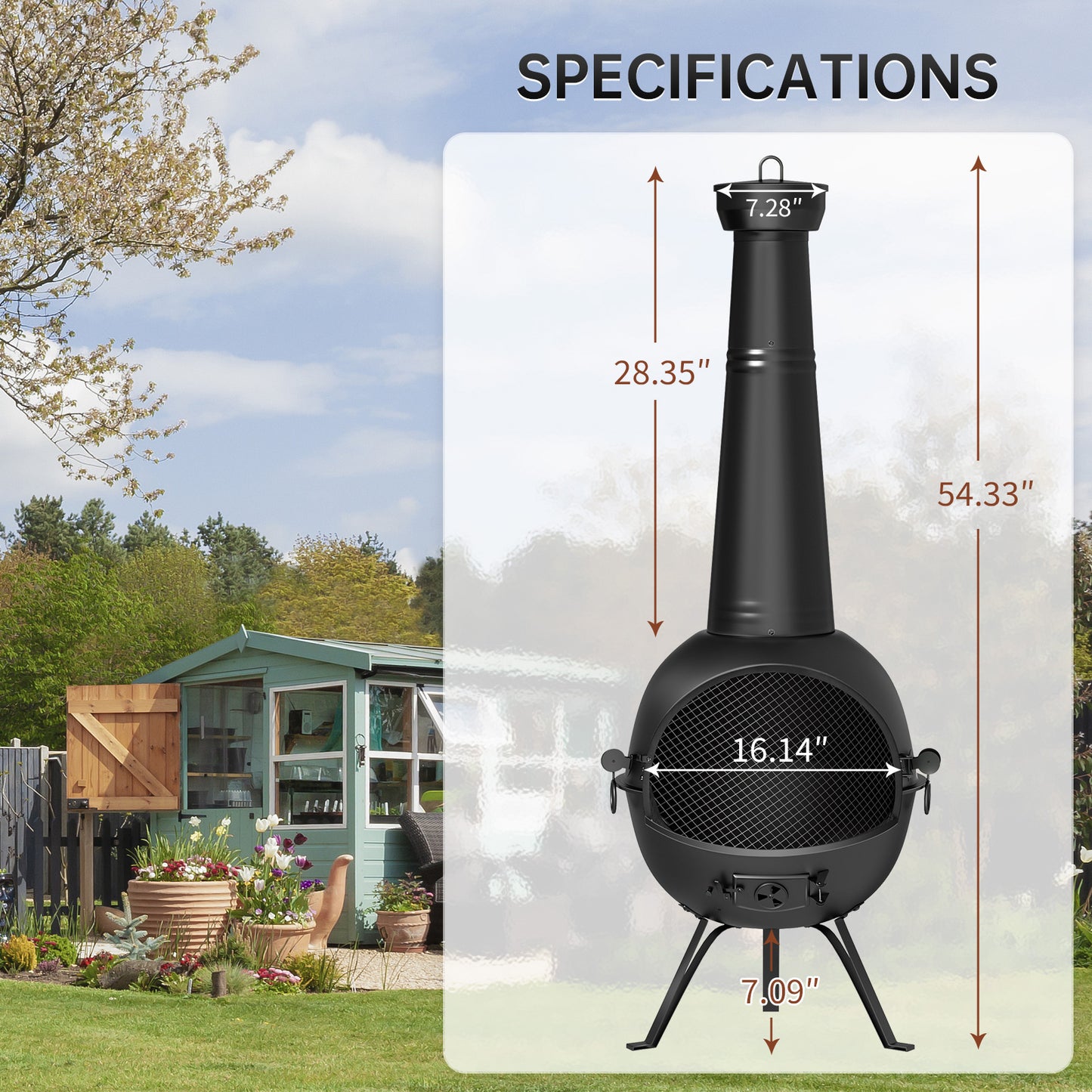KingChii Chiminea Outdoor Fireplace, Wooden Fire Pit for Patio Backyard with Cover, Black