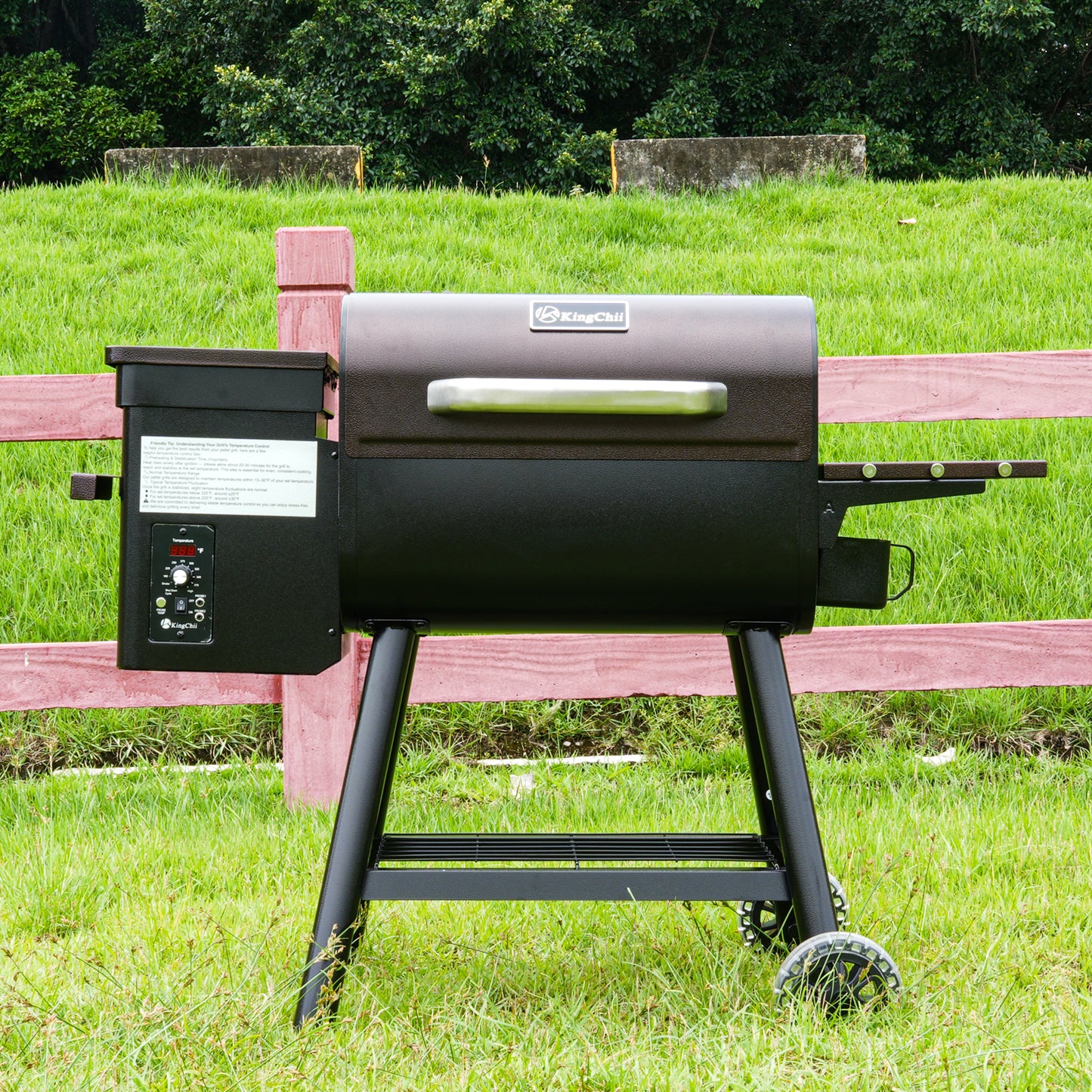 KingChii Pellet Grill Smoker with Side Shelf, 456 SQ.IN Grill with PID Temperature Control for Outdoor Cooking, BBQ Camping and Patio, Brown