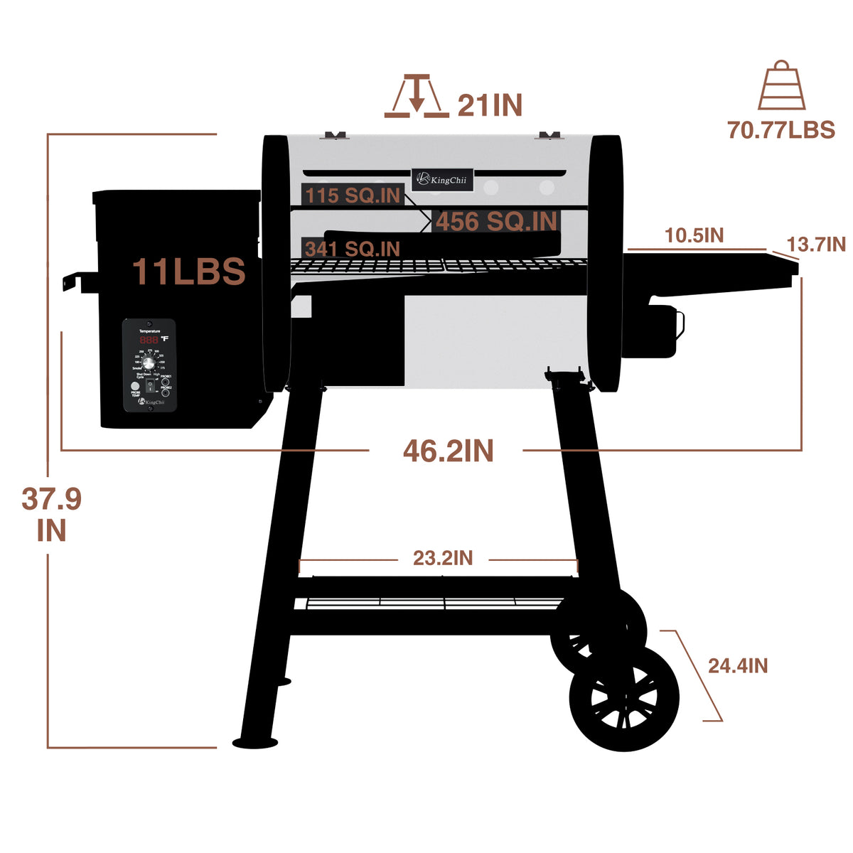 KingChii 456 Sq. In. Wood Pellet Grill Dimensions and Outdoor Smoker Design