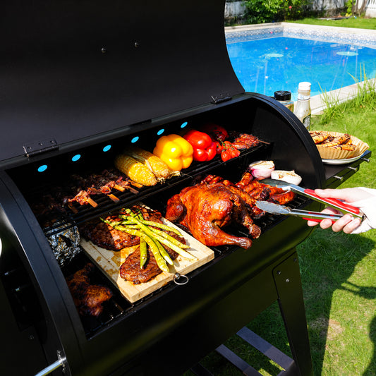 KingChii Wood Pellet Grill & Smoker, 766 Sq. In. Capacity, 18.3 lb Hopper - Brown