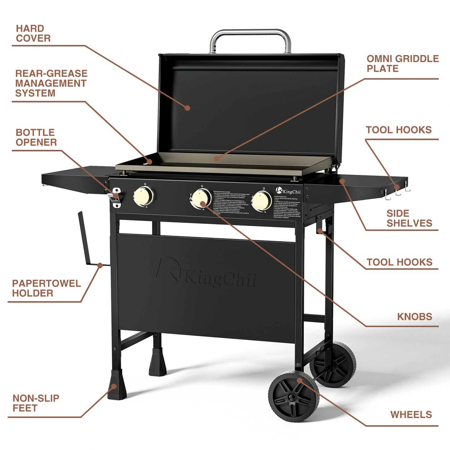 KingChii 3-Burner 28" Propane Griddle with Hard Cover