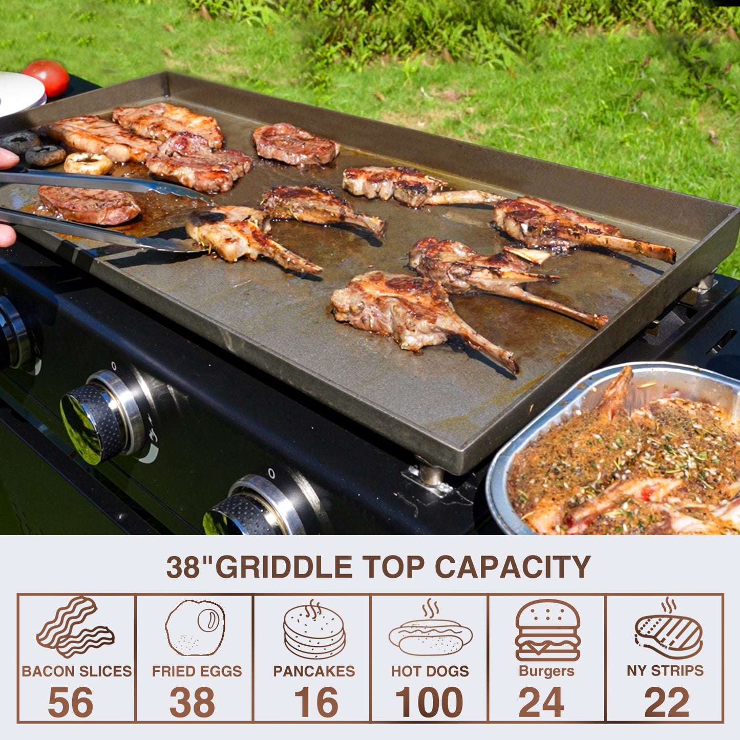 KingChii 5-Burner 38" Propane Griddle for Camping, Tailgating, BBQ, Backyard & Patio