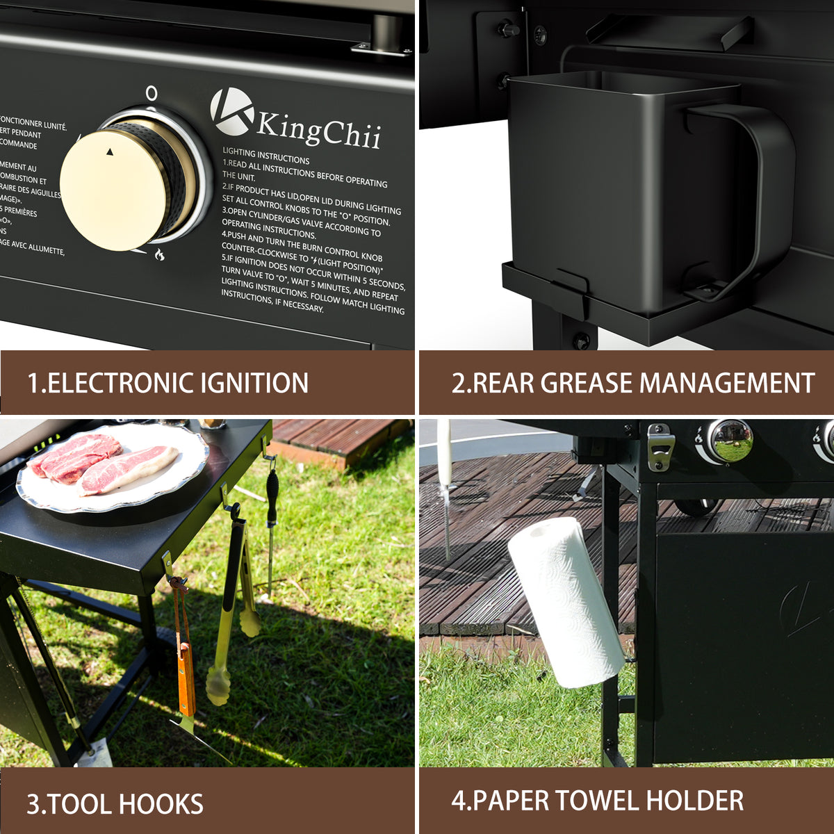 KingChii 2-Burner Gas Griddle with Adjustable Heat Control and Easy Grease Cleaning