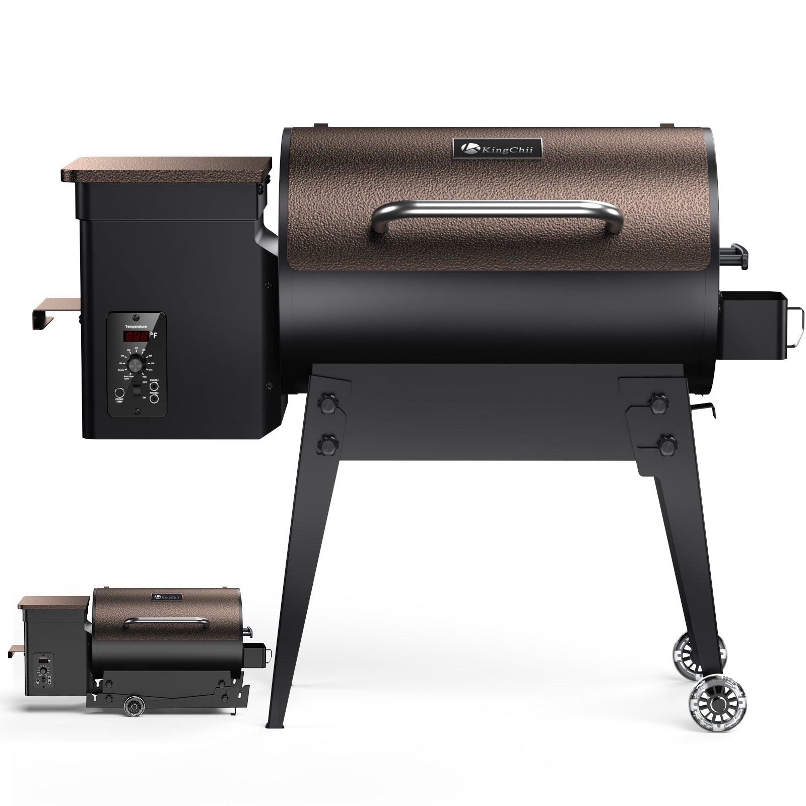 KingChii Wood Pellet Grill Smoker 456sq.in. 8 in 1 Multifunctional BBQ Grill with Automatic temperature control for Outdoor Cooking Foldable Legs