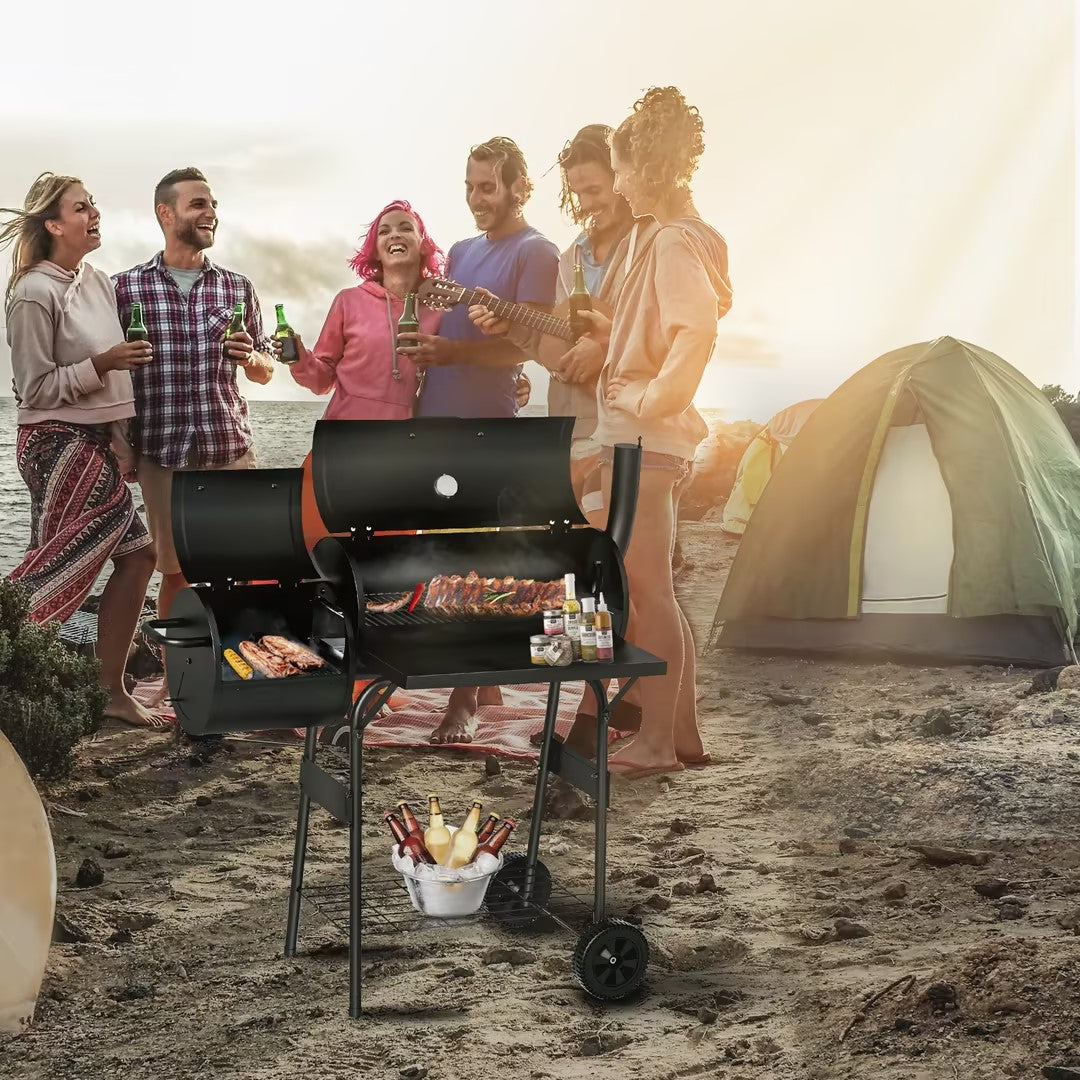 KingChii BBQ Charcoal Smoker and Grills, Offset Smoker for Outdoor, Garden, Patio and Backyard, Black