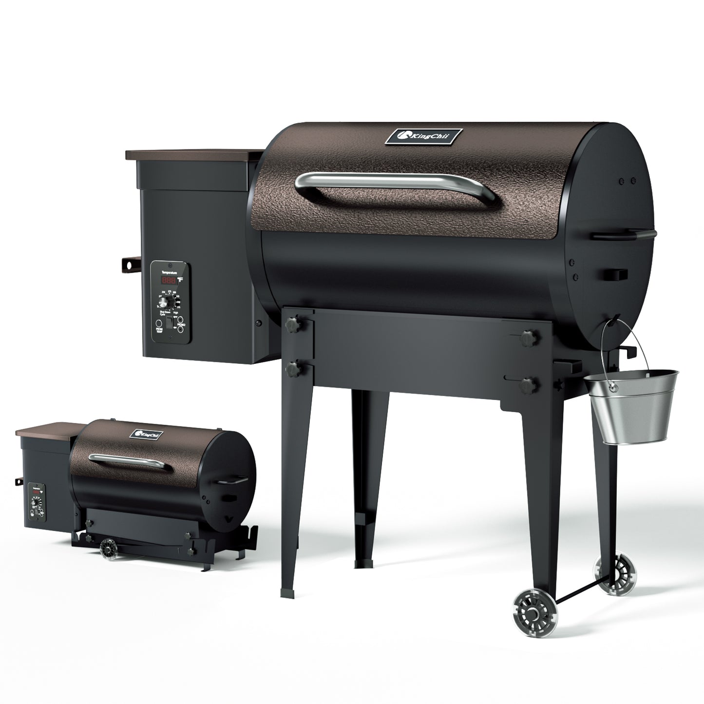 KingChii 456 sq. in Wood Pellet Smoker & Grill BBQ with Auto Temperature Controls, Folding Legs for Outdoor Patio RV, Bronze