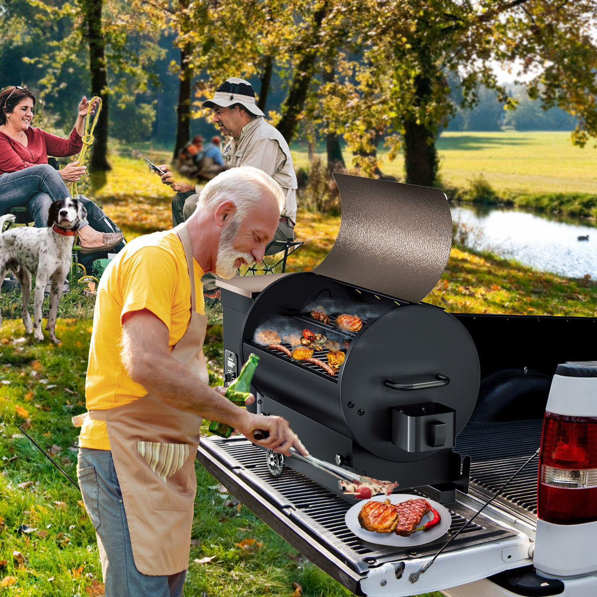 KingChii wood pellet grill and smoker for patio backyard camping and outdoor BBQ