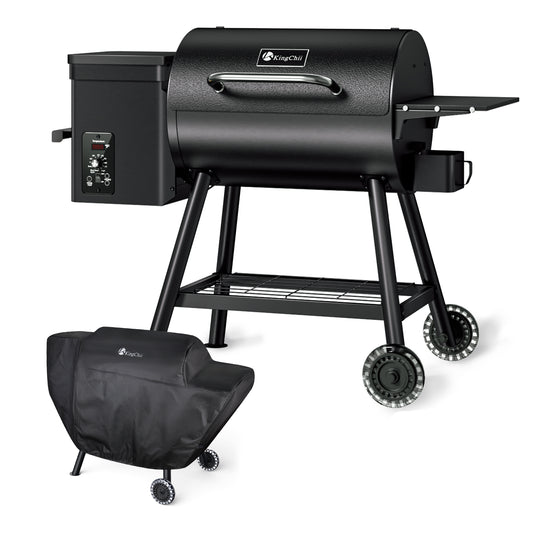 KingChii 456 Sq In Black Pellet Grill & Smoker with Side Shelf and Cover
