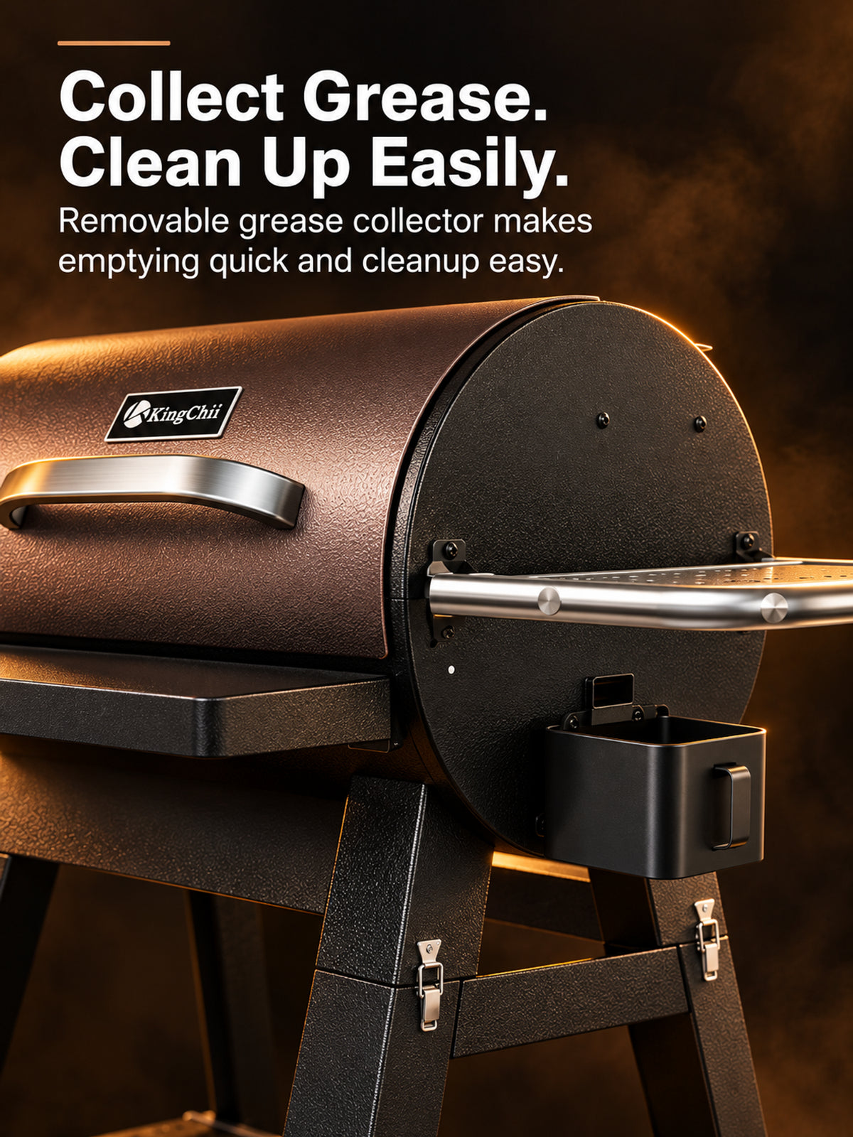 Nomad 485 pellet smoker removable grease cup for easy cleanup