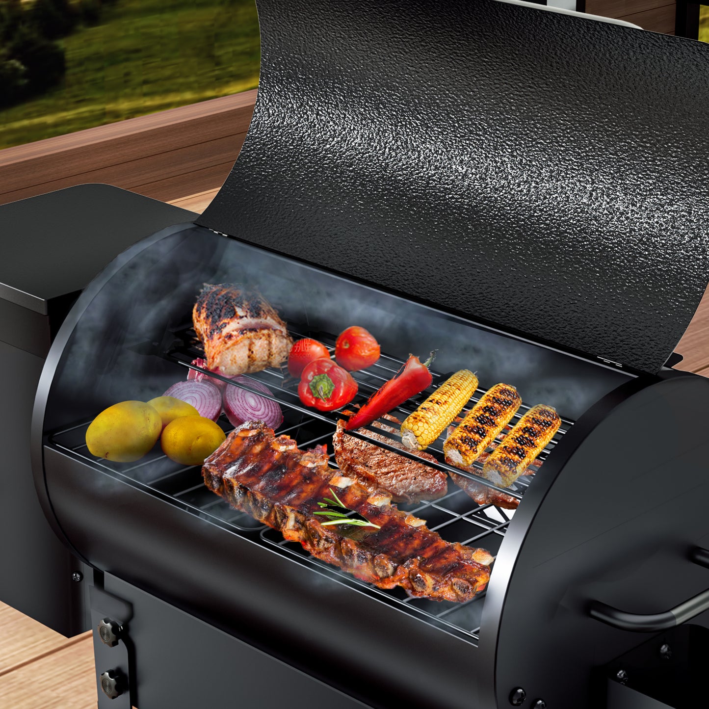 KingChii Portable Electric Wood Pellet Grill & Smoker with Foldable Legs, 456 SQ.IN Grill Capacity, 18LB Hopper, with PID Temperature Control (180-425°F) for Backyard Camping Bake and Roast