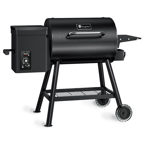 KingChii 456 Sq In Black Pellet Grill & Smoker with Side Shelf