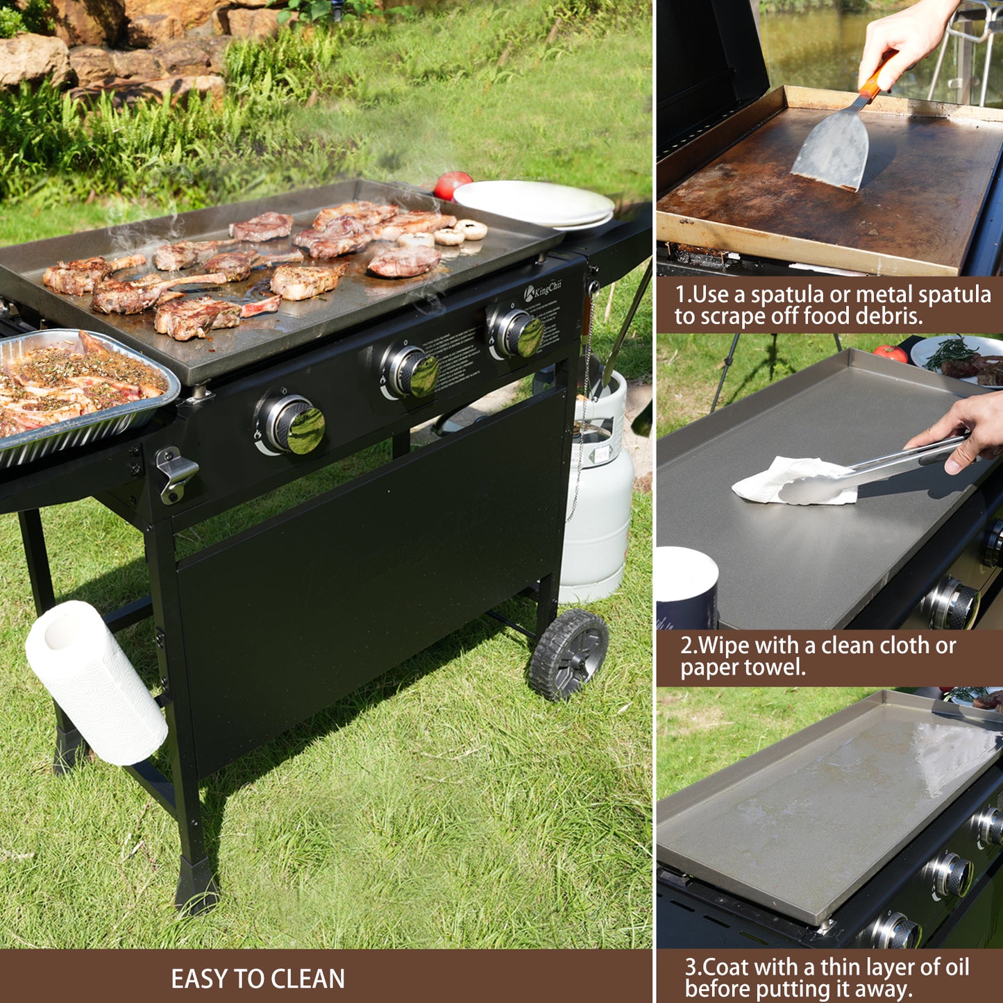 KingChii 3-Burner 28" Propane Griddle for Camping, Tailgating, BBQ, Parties, Backyard & Patio