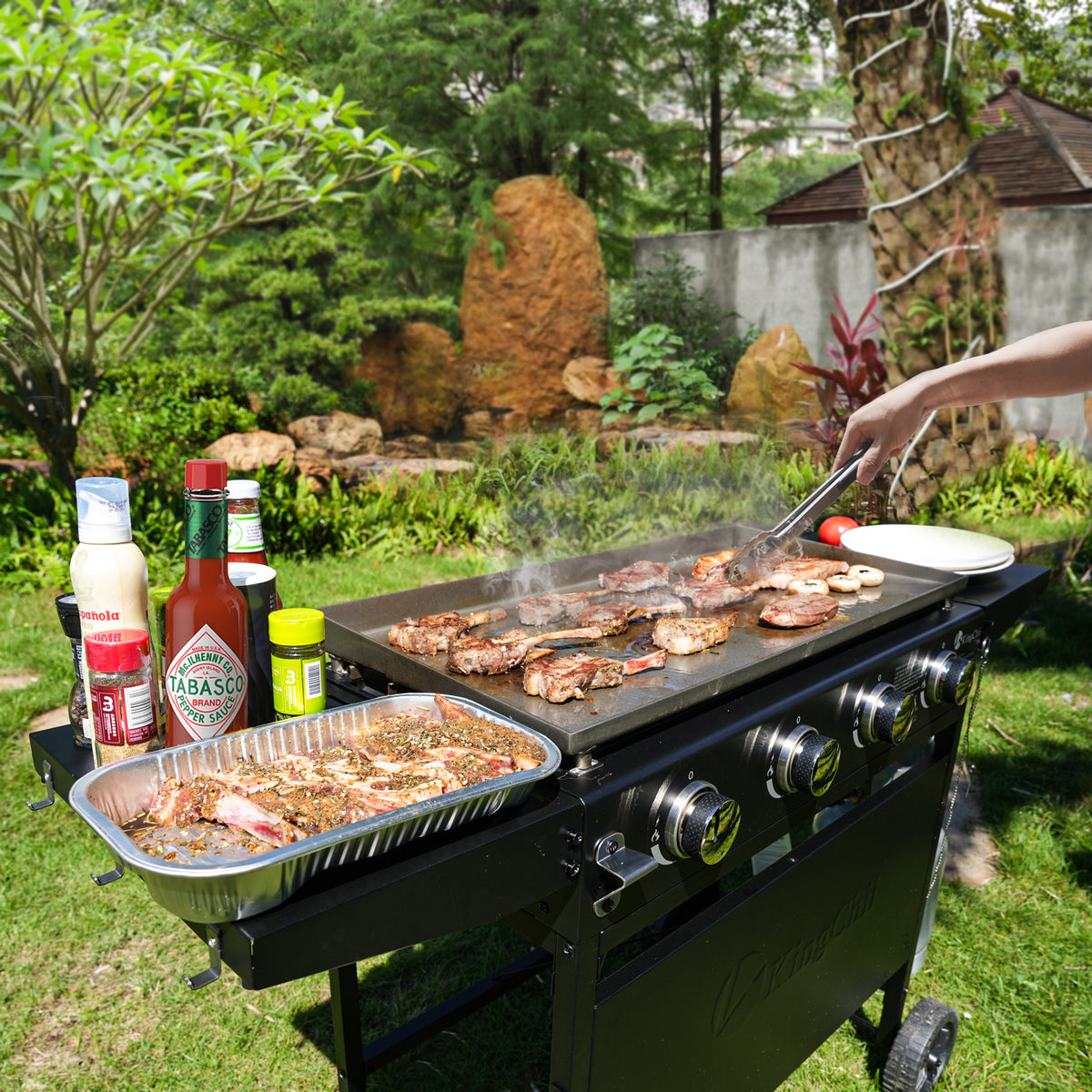 KingChii 4-Burner Propane Flat Top Grill for Backyard Parties and Family Cooking