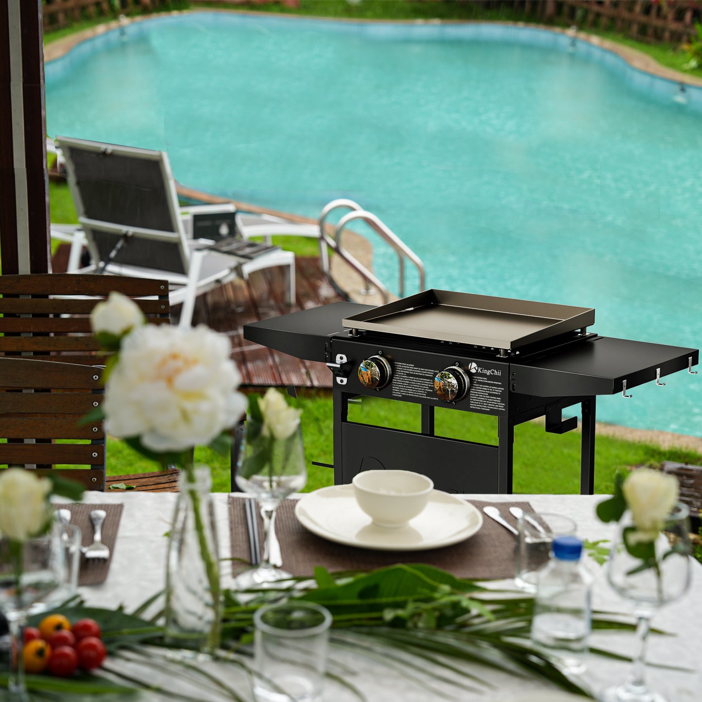 KingChii 2-Burner 19" Propane Griddle for Camping, Tailgating, BBQ, Parties, Backyard & Patio