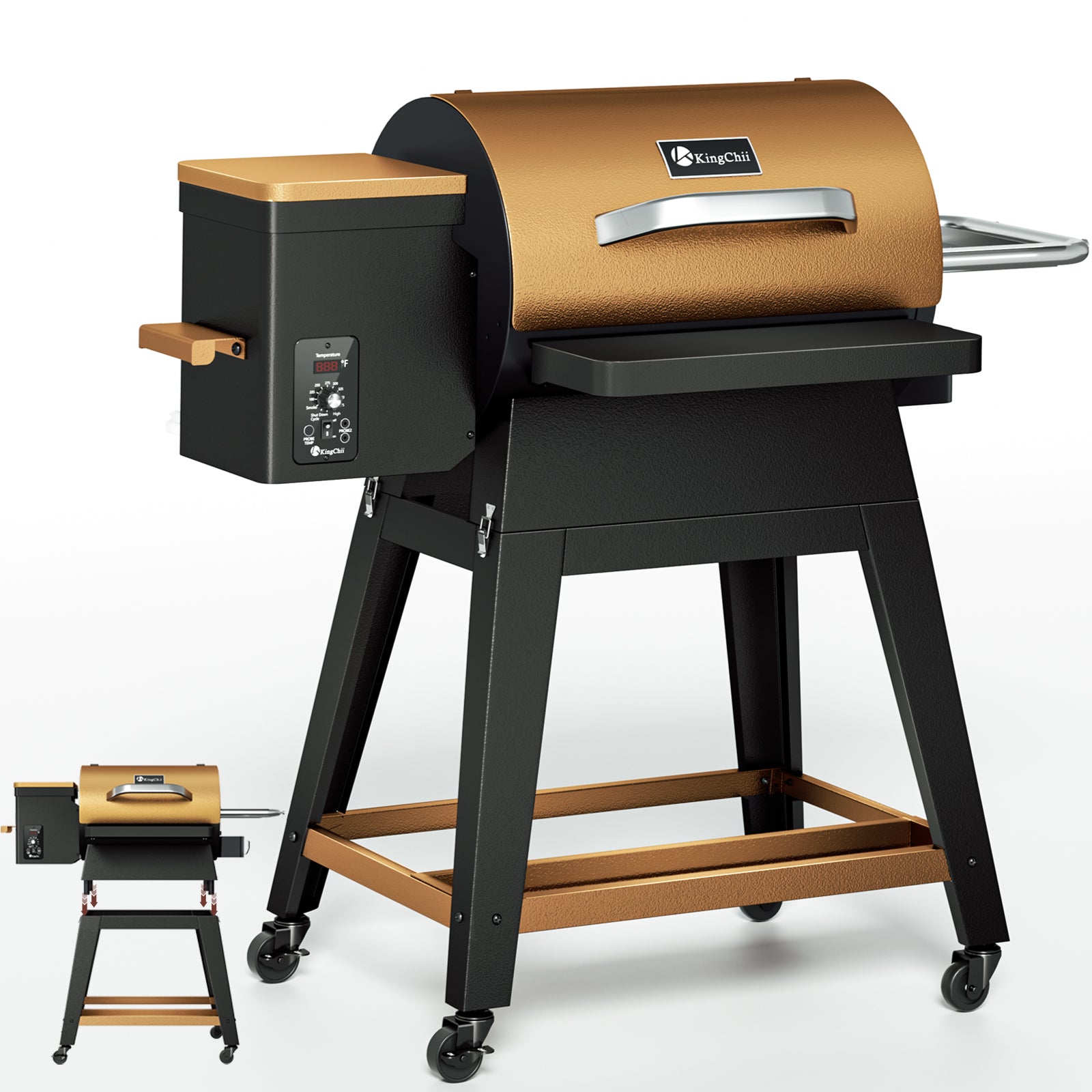 KingChii 485 Sq. In. Wood Pellet Grill and Smoker with Detachable Body and Legs