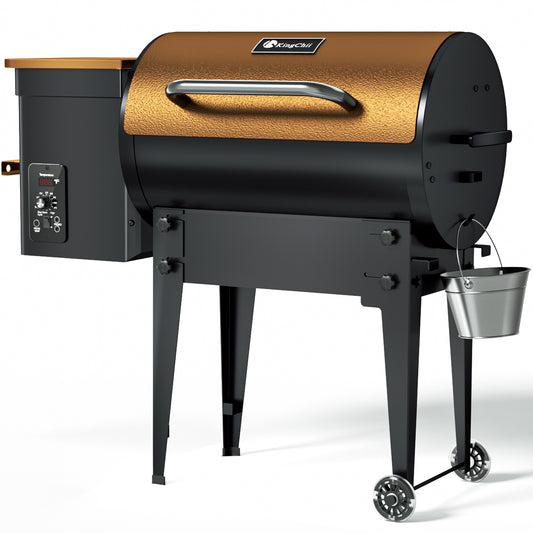 KingChii 456 sq. in Wood Pellet Smoker & Grill BBQ with Auto Temperature Control, Folding Legs for Outdoor Patio RV, Bronze
