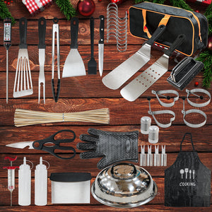 KingChii complete griddle tool set with storage bag and bamboo skewers