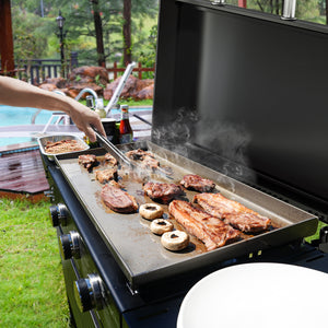 KingChii 3-Burner Flat Top Griddle Cooking Meat and Vegetables for Outdoor BBQ