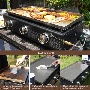 KingChii 27 Inch Outdoor Flat Top Grill with Three Adjustable Heat Controls