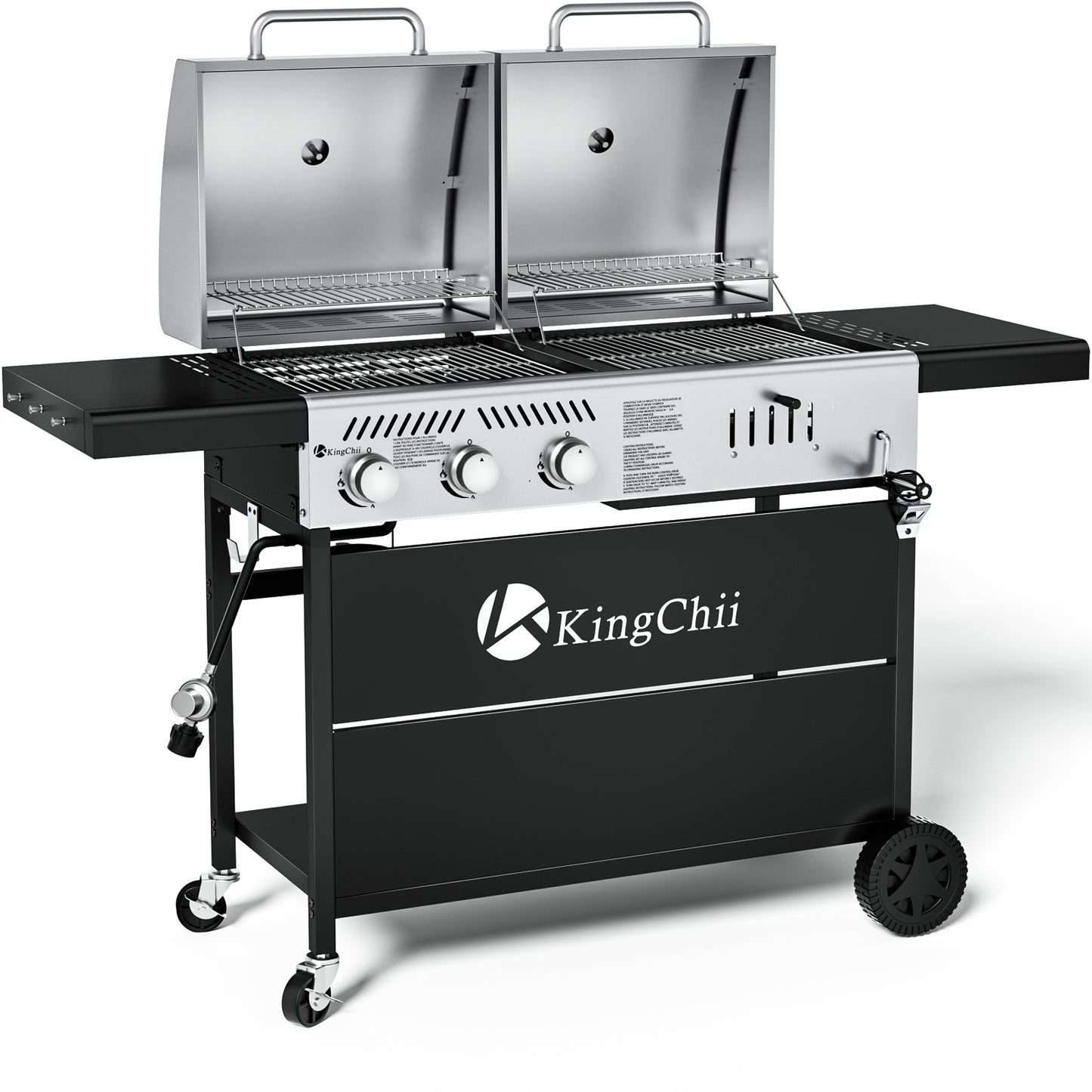 KingChii Gas and Charcoal Grill Combo with 22,500 BTU, Dual Fuel BBQ Smoker for Outdoor Patio Cooking Barbecue