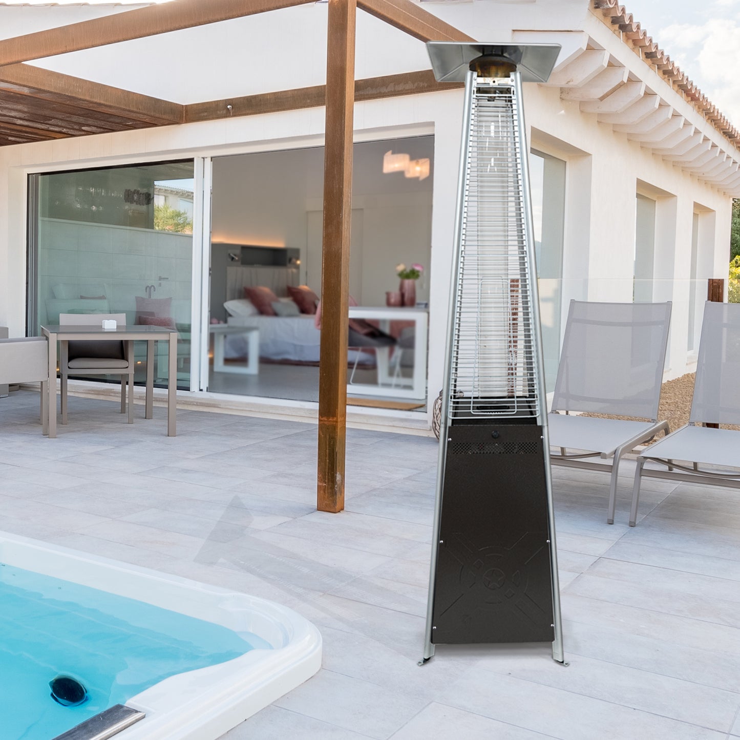 Kingchii 48,000 BTU Pyramid Outdoor Heater with Wheels for Patio, Backyard, Pool, Commercial & Residential