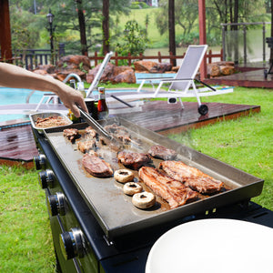 Portable 4-Burner Propane Griddle with Wheels for Patio Backyard and Outdoor BBQ