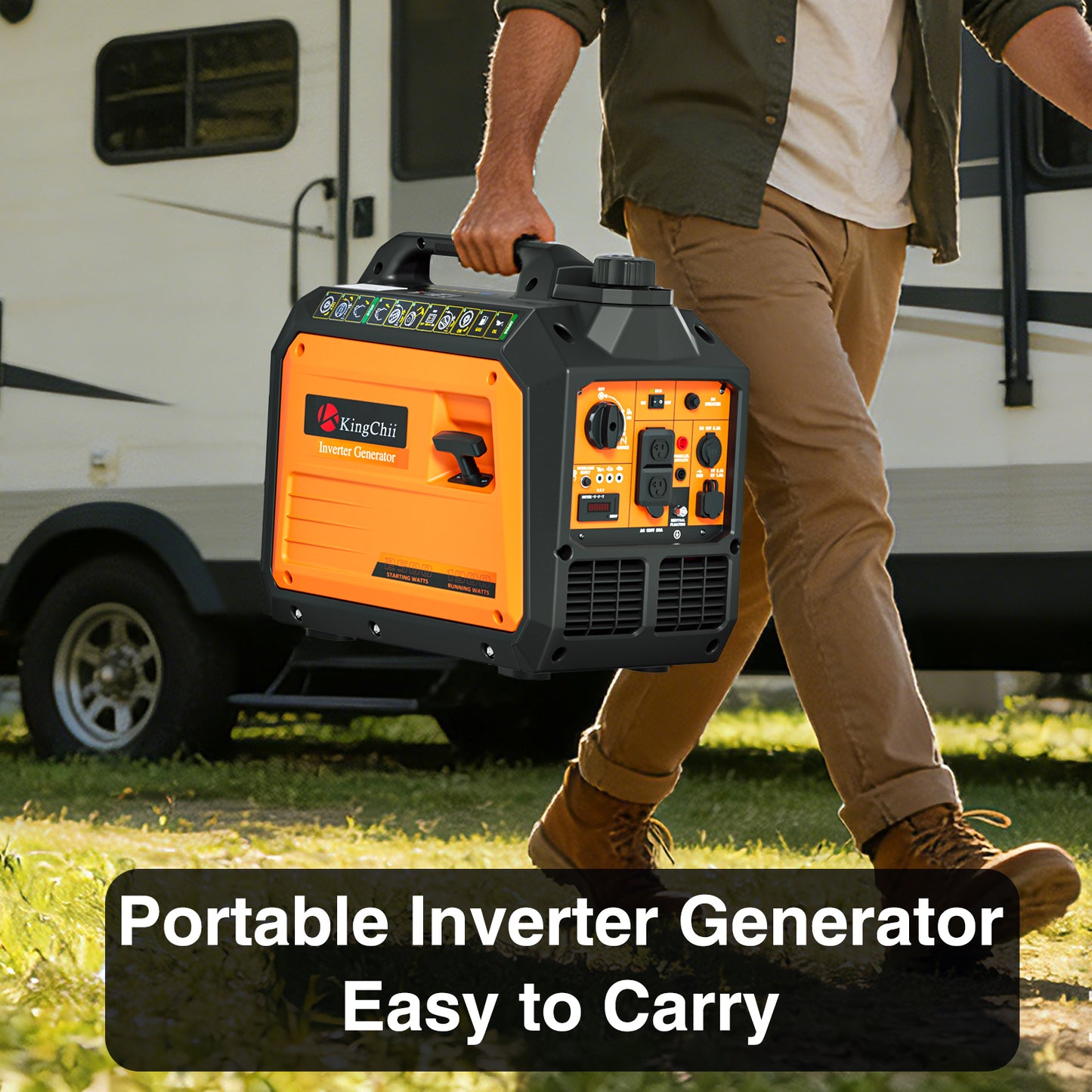 Kingchii 2500W Inverter Generator, Portable Gas Powered, RV Ready, ECO Mode, Low Oil Shutdown, EPA Compliant, for Camping & Home Backup