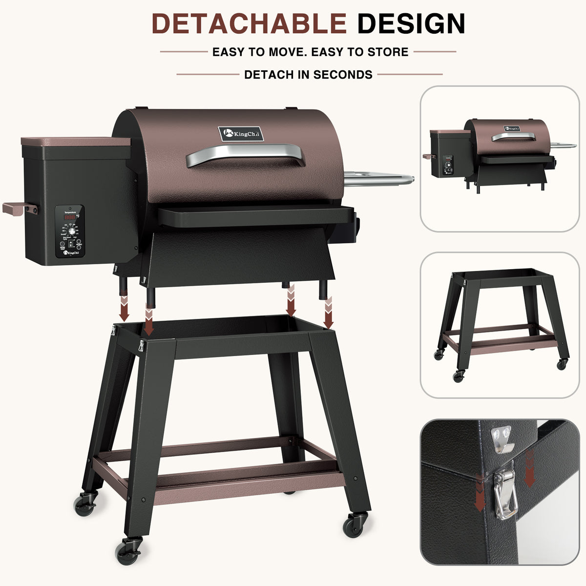 KingChii 485 Sq In Pellet Grill with Detachable Body and Legs for Portable Outdoor Cooking