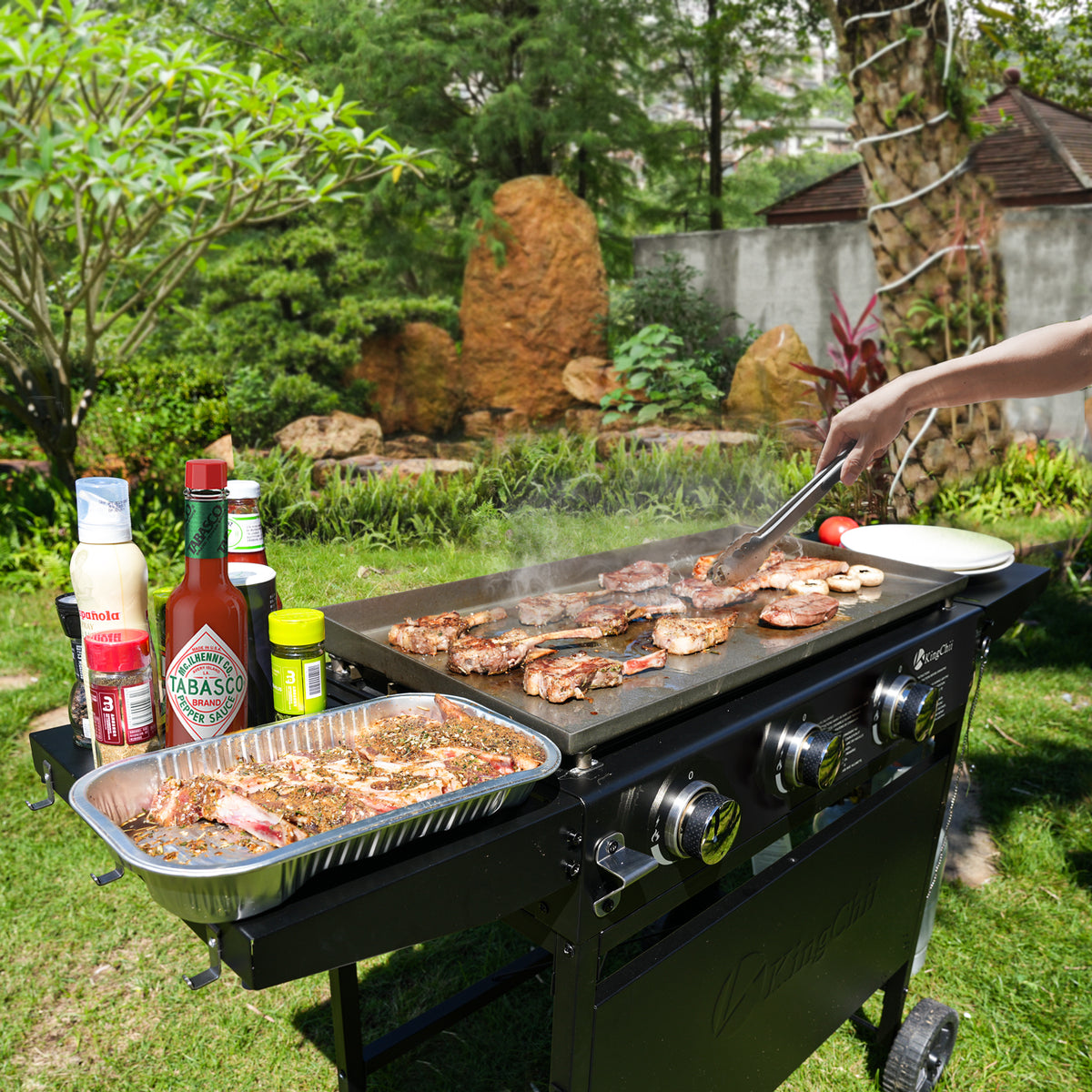 KingChii 27 Inch Flat Top Grill for Burgers Steak Vegetables and Outdoor Cooking