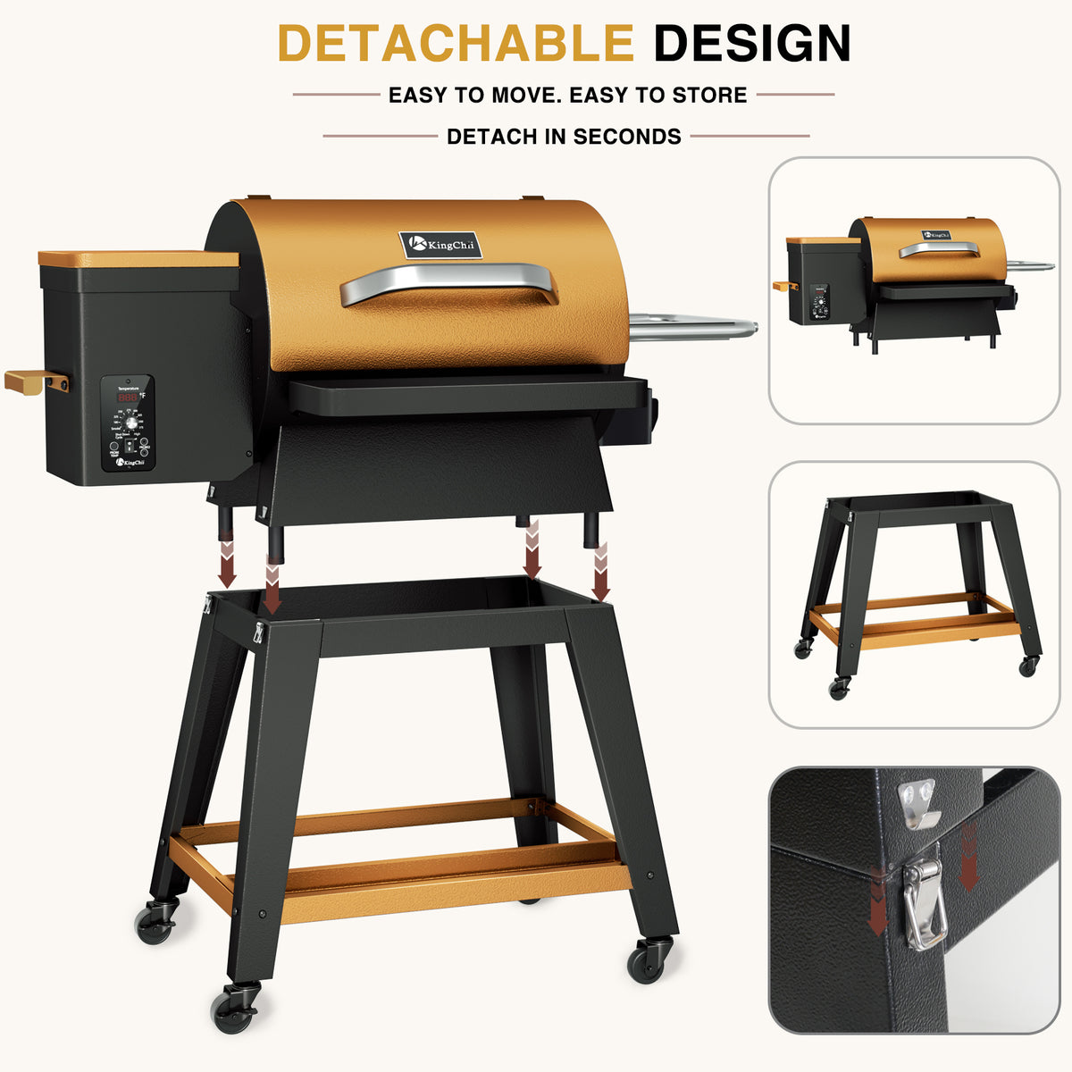 KingChii Detachable Wood Pellet Grill with Removable Body and Legs