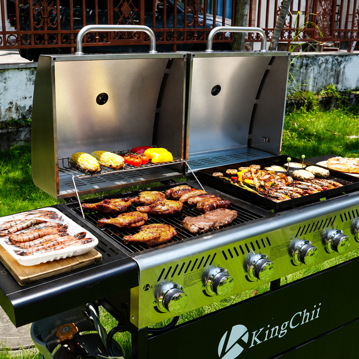 KingChii 2-in-1 Propane Grill and Flat Top Griddle for Outdoor Family Cooking