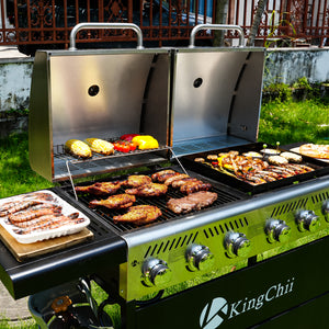 KingChii 2-in-1 Propane Grill and Flat Top Griddle for Outdoor Family Cooking