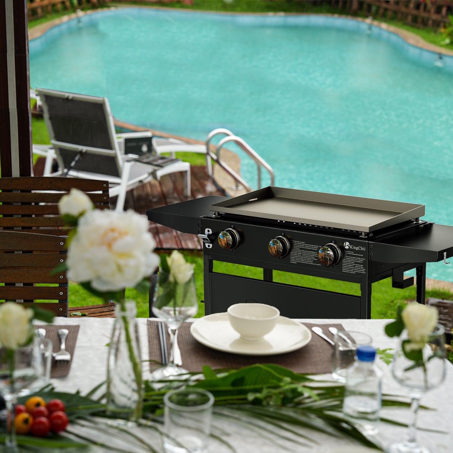 KingChii 3-Burner 28" Propane Griddle for Camping, Tailgating, BBQ, Parties, Backyard & Patio