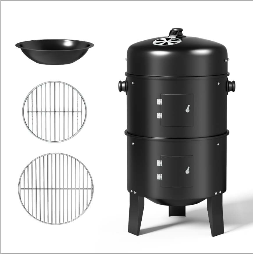 KingChii 3-in-1 Vertical Charcoal BBQ Smoker and Outdoor Grill with Cooking Racks