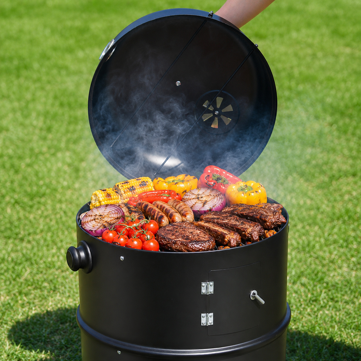 KingChii 3 in 1 Vertical Charcoal Smoker Grill BBQ Smoker for Outdoor, Patio Backyard Camping, Black