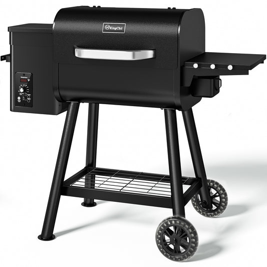 KingChii Pellet Grill Smoker with Side Shelf, 456 SQ.IN Grill with PID Temperature Control for Outdoor Cooking, BBQ Camping and Patio, Black
