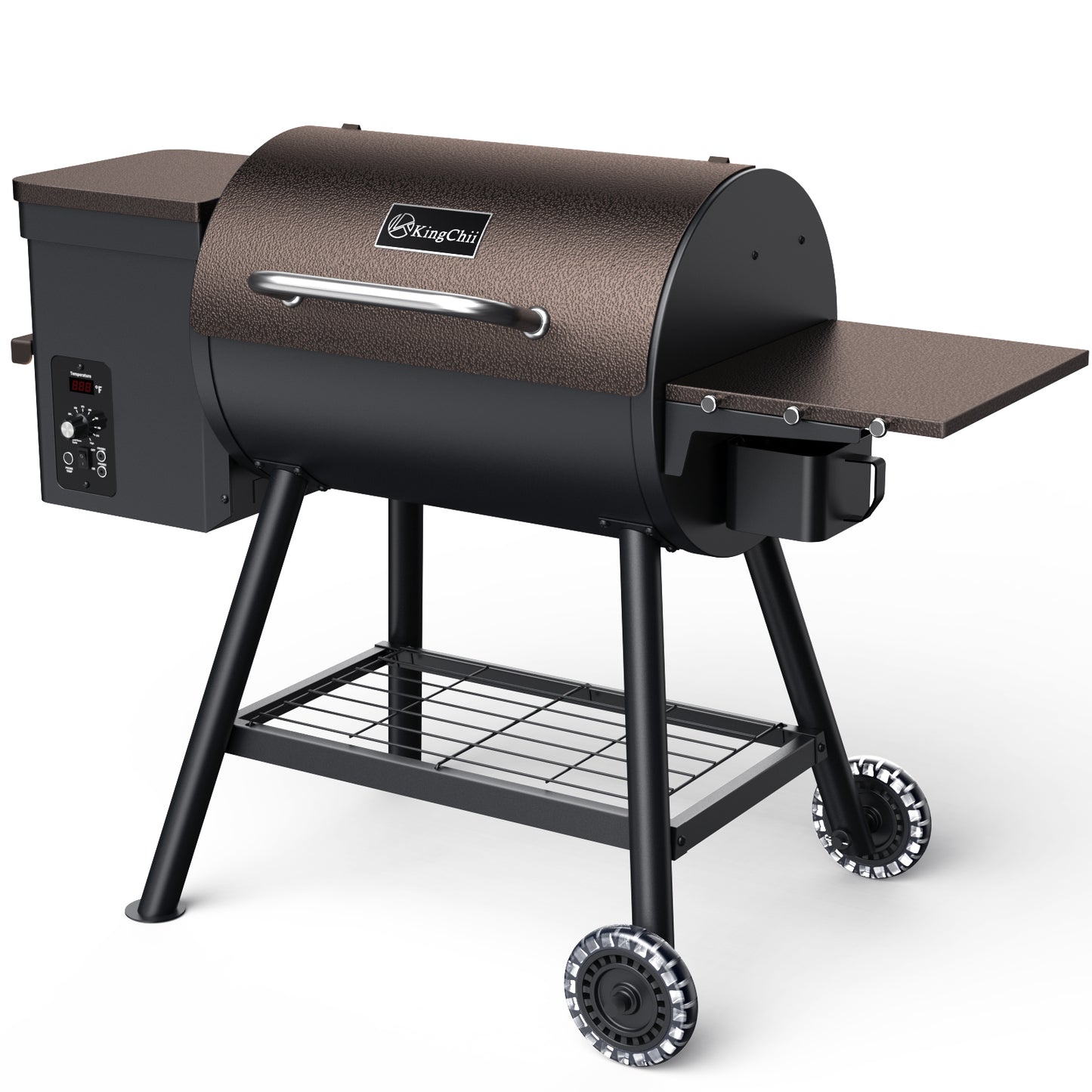 KingChii 456 SQ.IN Pellet Grill Smoker with Side Shelf, 8 IN 1 BBQ Grill with PID Temperature Control for Outdoor Cooking, BBQ Camping and Patio, Brown