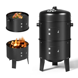 KingChii Vertical Charcoal Smoker with 3-in-1 BBQ Grill and Fire Pit Design