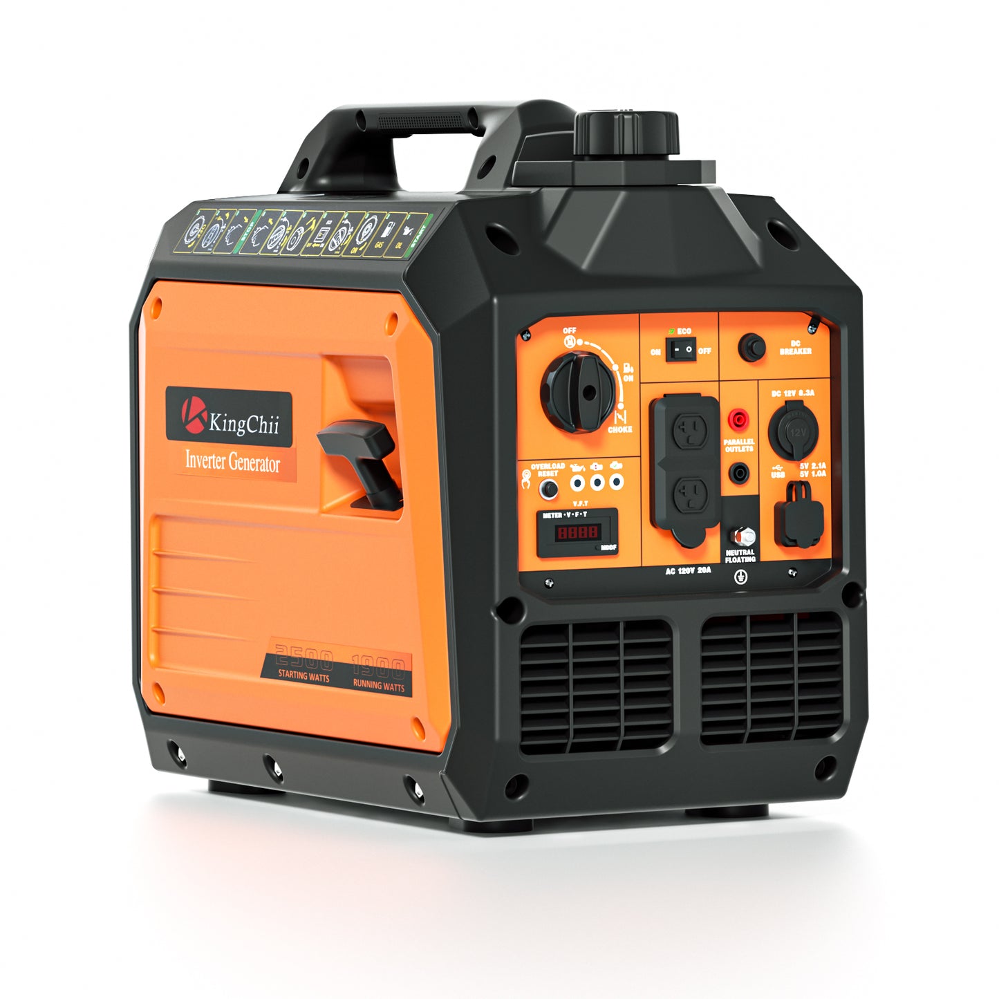 Kingchii 2500W Inverter Generator, Portable Gas Powered, RV Ready, ECO Mode, Low Oil Shutdown, EPA Compliant, for Camping & Home Backup