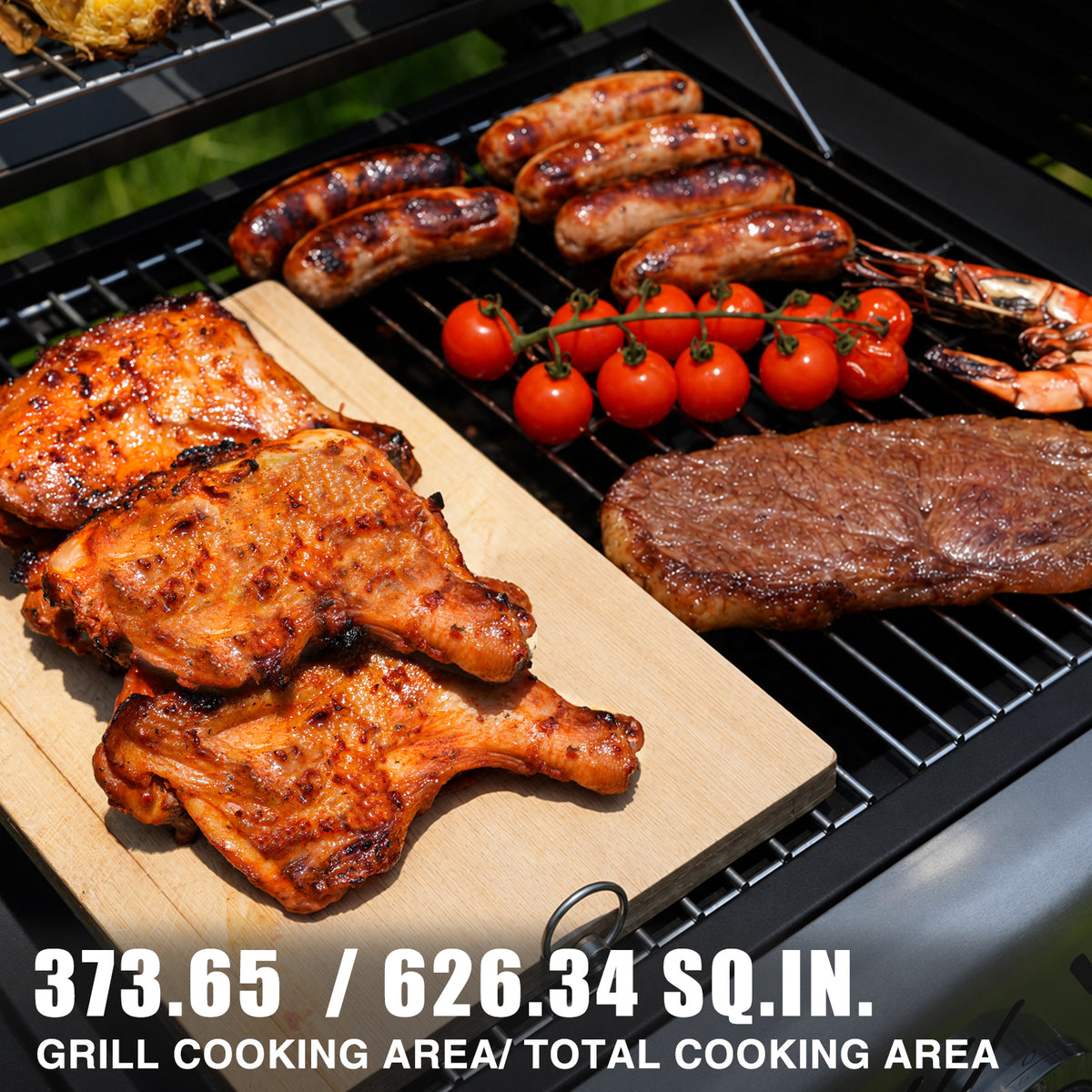 KingChii Propane Gas Grill Cooking Meat with 373.65 Sq. In. Grilling Area