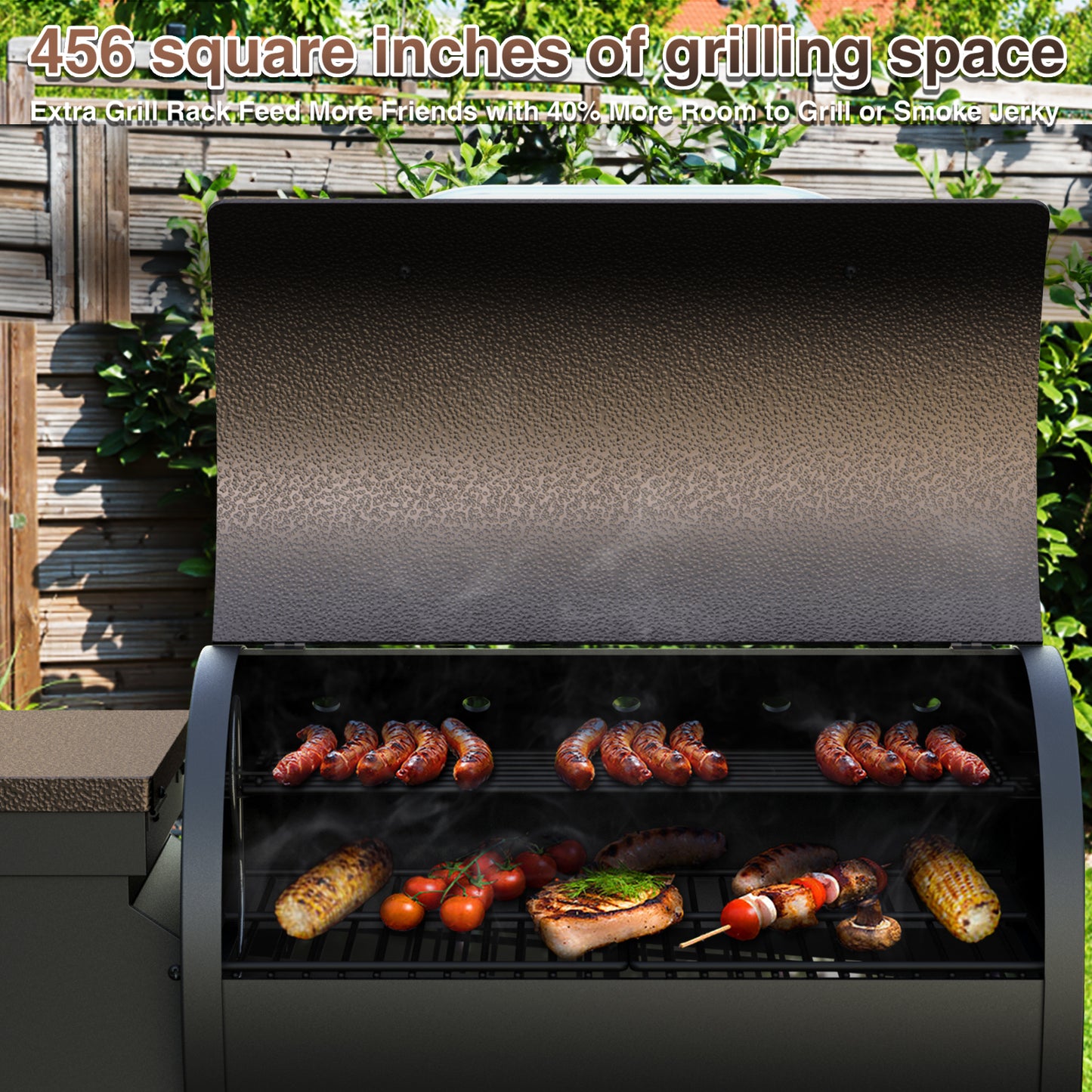 KingChii 456 SQ.IN Wood Pellet Grill Smoker with Auto Temperature Control for Outdoor RV BBQ in Bronze