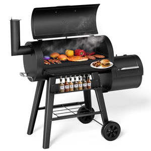 KingChii 547 Sq. In. Charcoal Grill with Offset Smoker for Outdoor BBQ