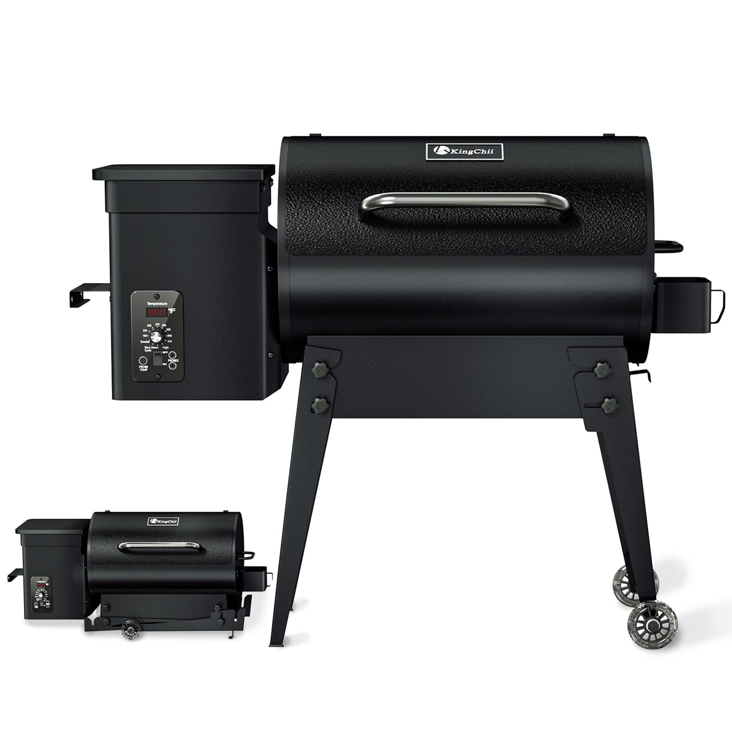KingChii Portable Electric Wood Pellet Grill & Smoker with Foldable Legs, 456 SQ.IN Grill Capacity, 18LB Hopper, with PID Temperature Control (180-425°F) for Backyard Camping Bake and Roast