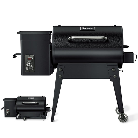 KingChii Portable Electric Wood Pellet Grill & Smoker with Foldable Legs, 456 SQ.IN Grill Capacity, 18LB Hopper, with PID Temperature Control (180-425°F) for Backyard Camping Bake and Roast