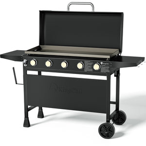 KingChii 38 Inch 5-Burner Propane Griddle with Hard Cover and Side Shelves