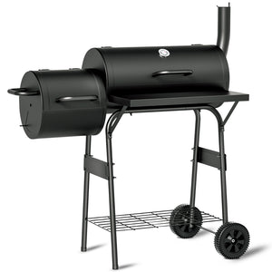 KingChii Offset Charcoal Smoker and BBQ Grill with Side Firebox and Wheels